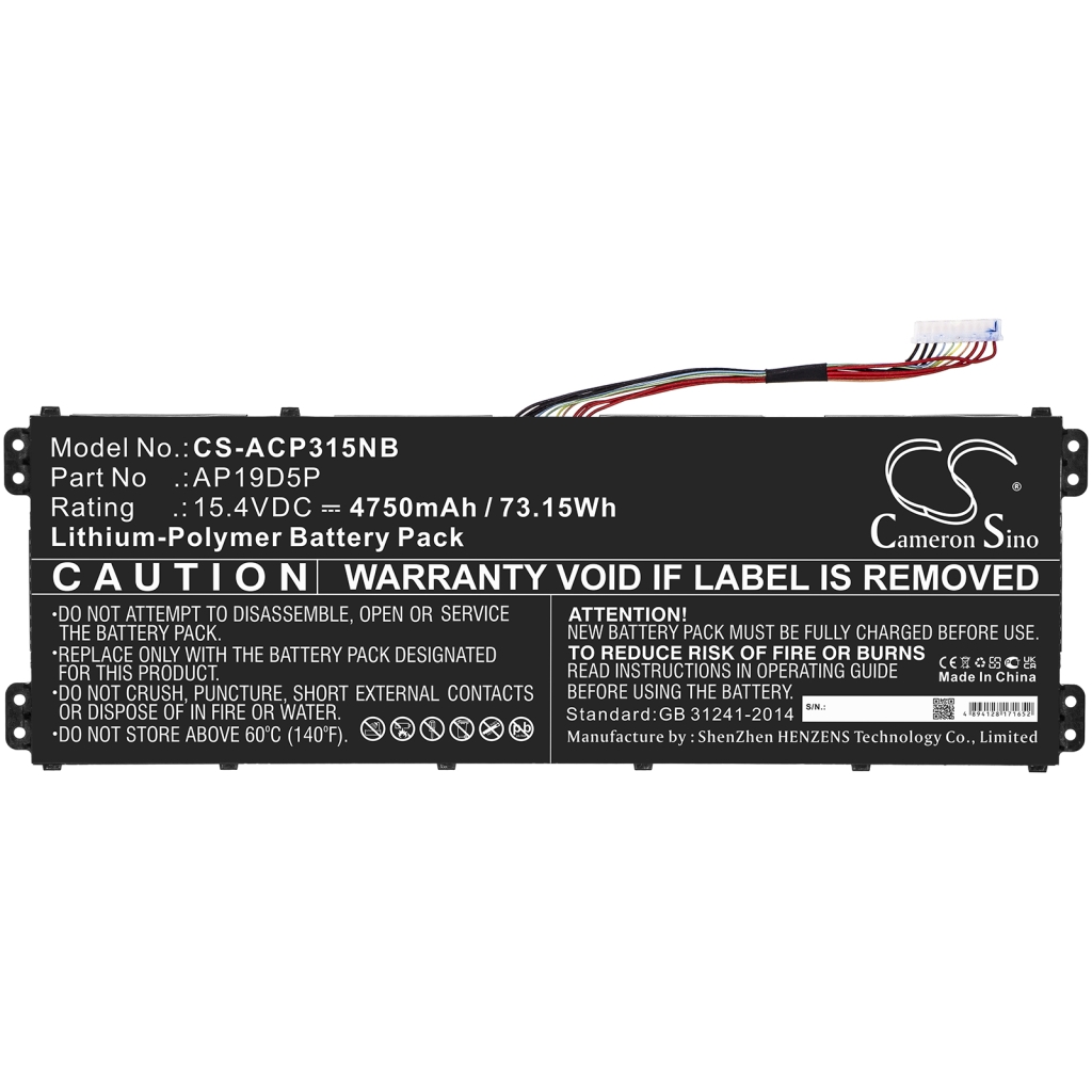 Compatibele batterijvervanging voor Acer AP19D5P