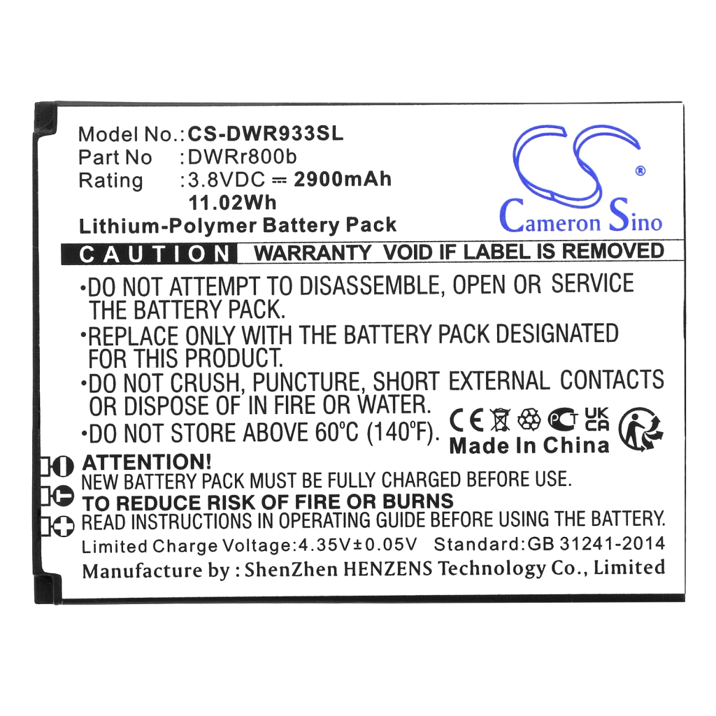 Batterijen Vervangt DWRr800b