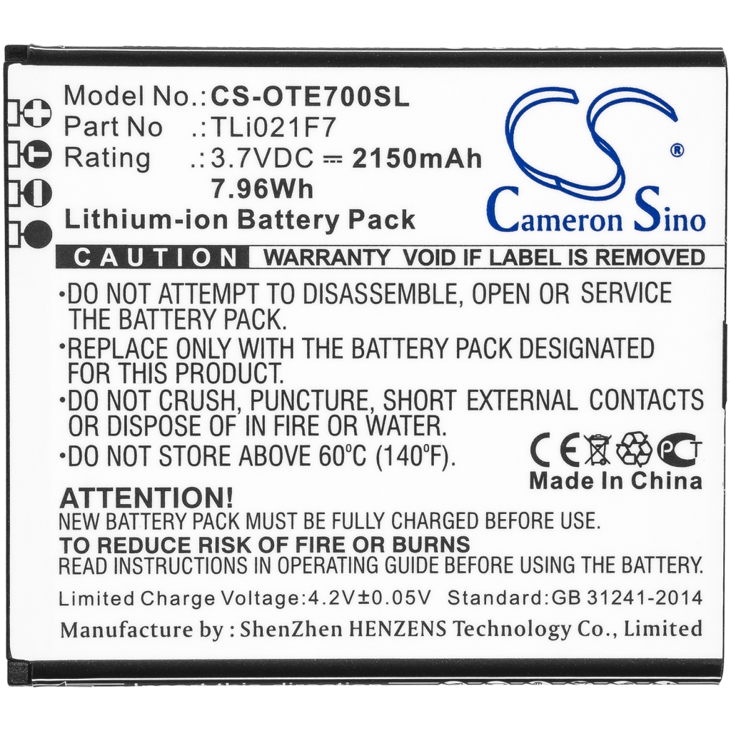 Compatibele batterijvervanging voor Alcatel TLI021F7