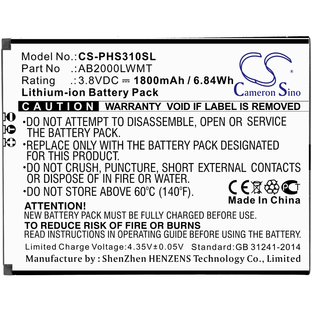 Compatibele batterijvervanging voor Philips AB2000LWMT