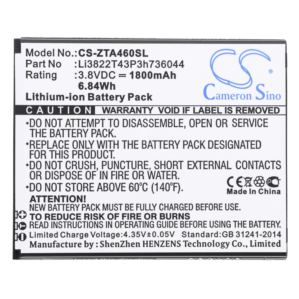 Batterij voor mobiele telefoon ZTE Blade A460 (CS-ZTA460SL)